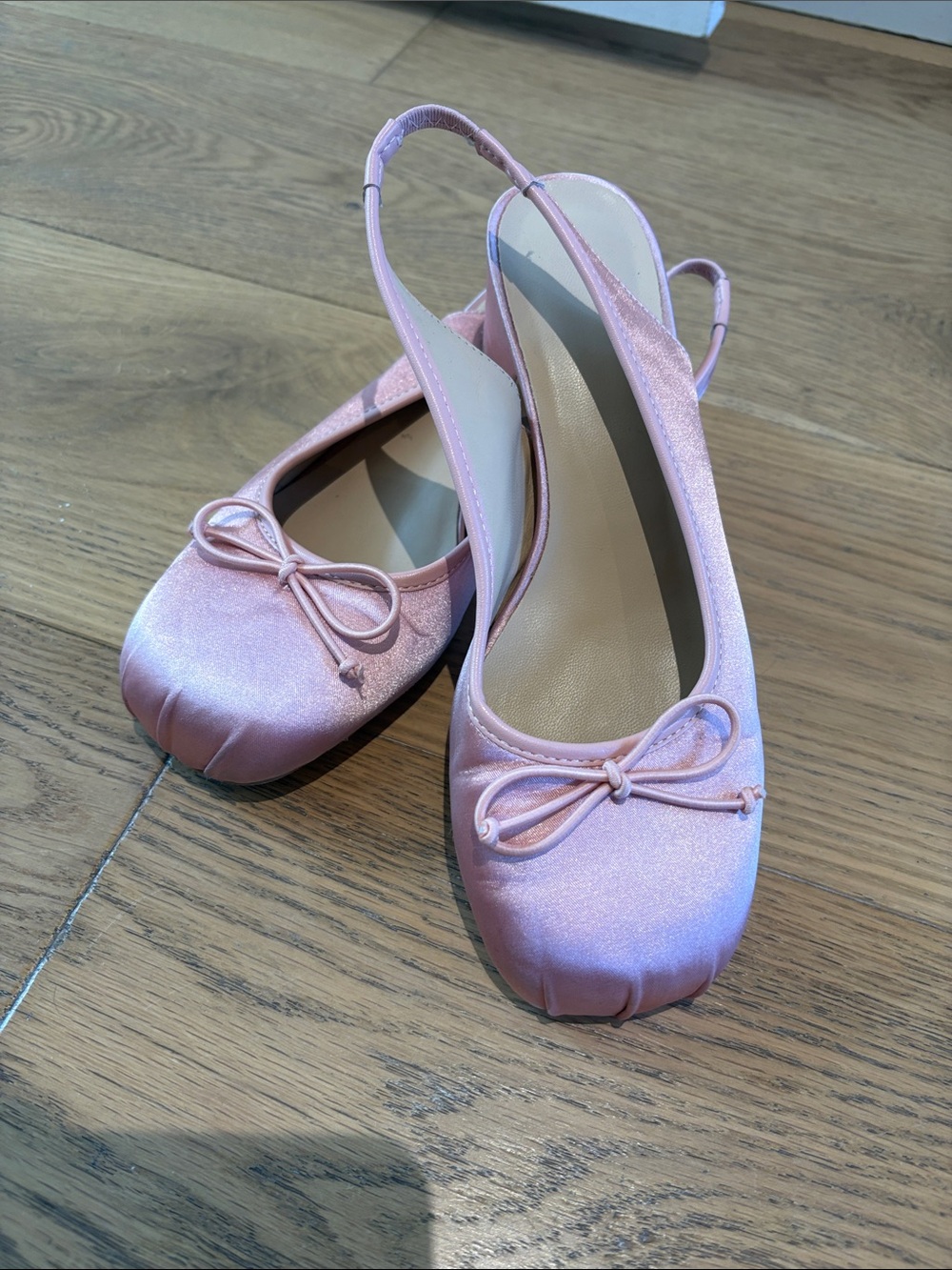 Macy's Pink Satin Slingback Ballet Flats with Bow Accent